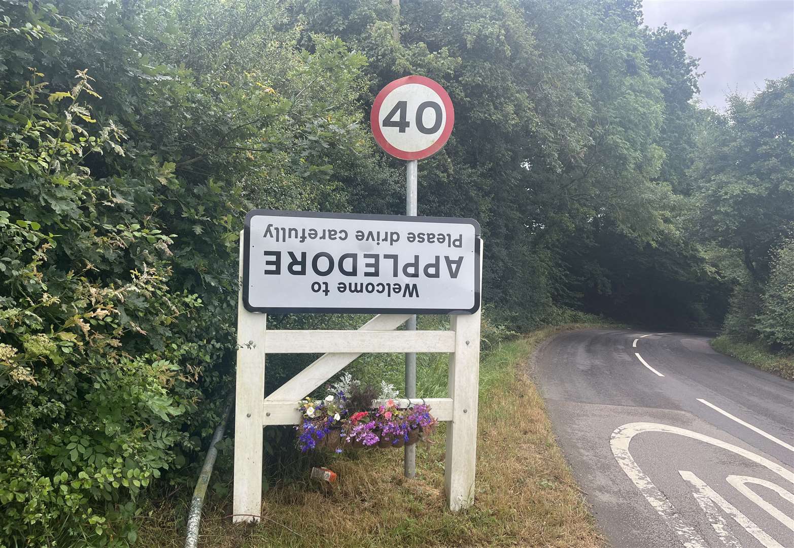 The 'Welcome to Appledore' sign was stolen before it was returned and put upside down