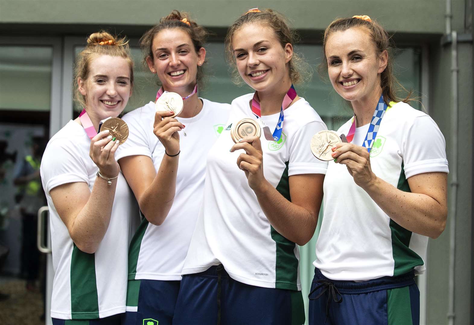 Emily Hegarty, Fiona Murtagh, Eimear Lambe and Aifric Keogh with their bronze medals (Damien Eagers/PA)