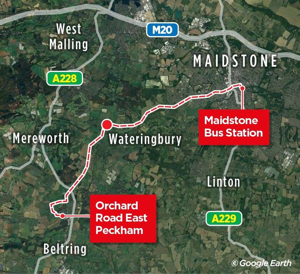 Mr and Mrs Poole's journey from Maidstone to their home in East Peckham