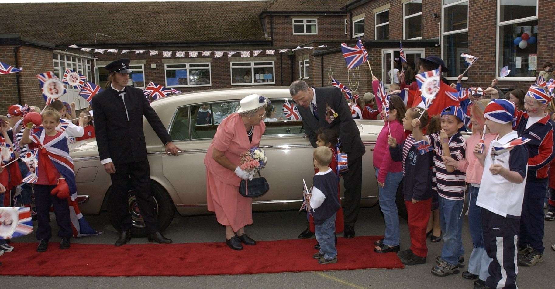 June Humphrey dressed up as the Queen to meet pupils at Park Way Primary School during the Golden Jubilee in 2002 Picture: Terry Scott