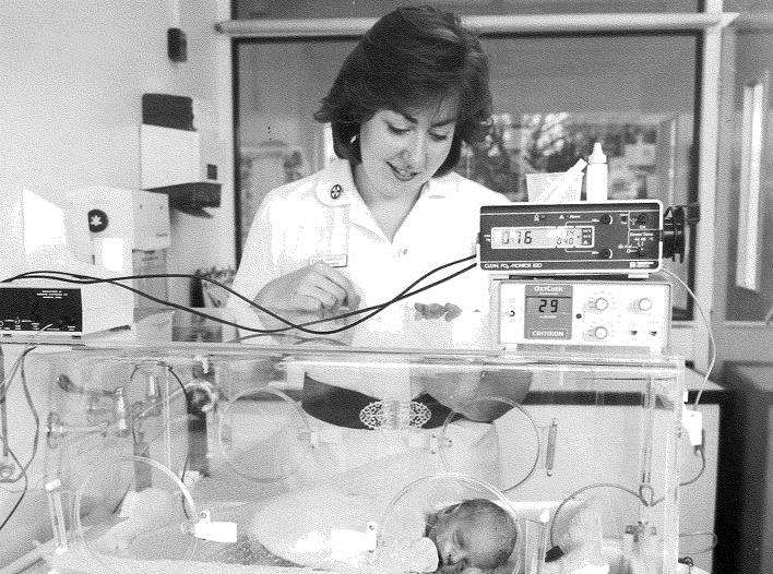 A nurse at the special care baby unit at The Queen Elizabeth The Queen Mother Hospital in Margate during the 1980s