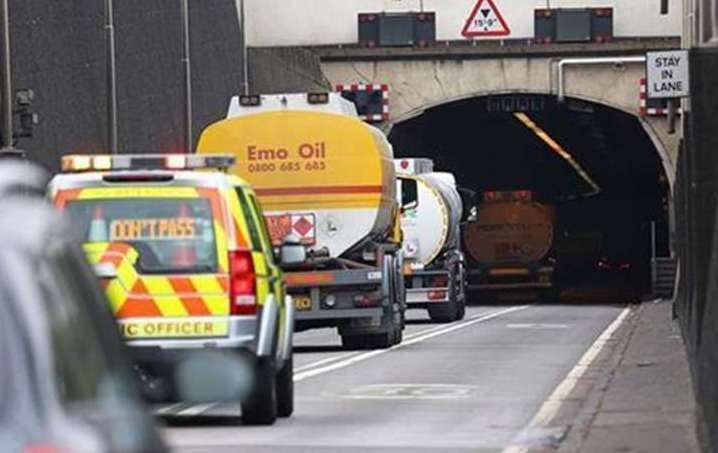 The Dartford tunnel - it is not recommended to drive on the ceiling