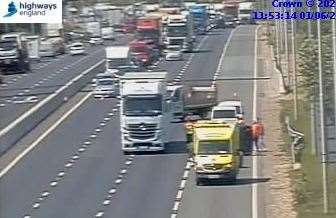 A crash is causing delays on the M20 coast bound between J3 for the M26 and J4. Picture: Highways England