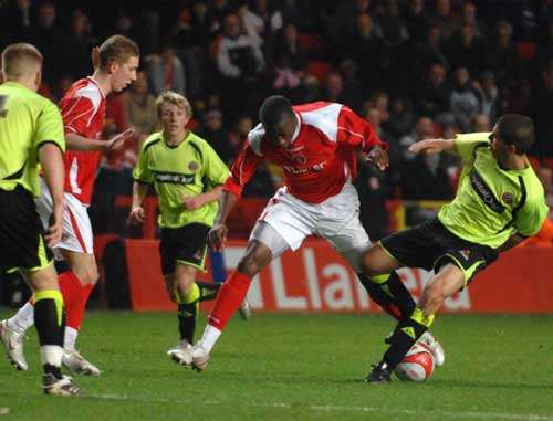 Danny Uchechi tries an overhead kick. Picture: BARRY GOODWIN