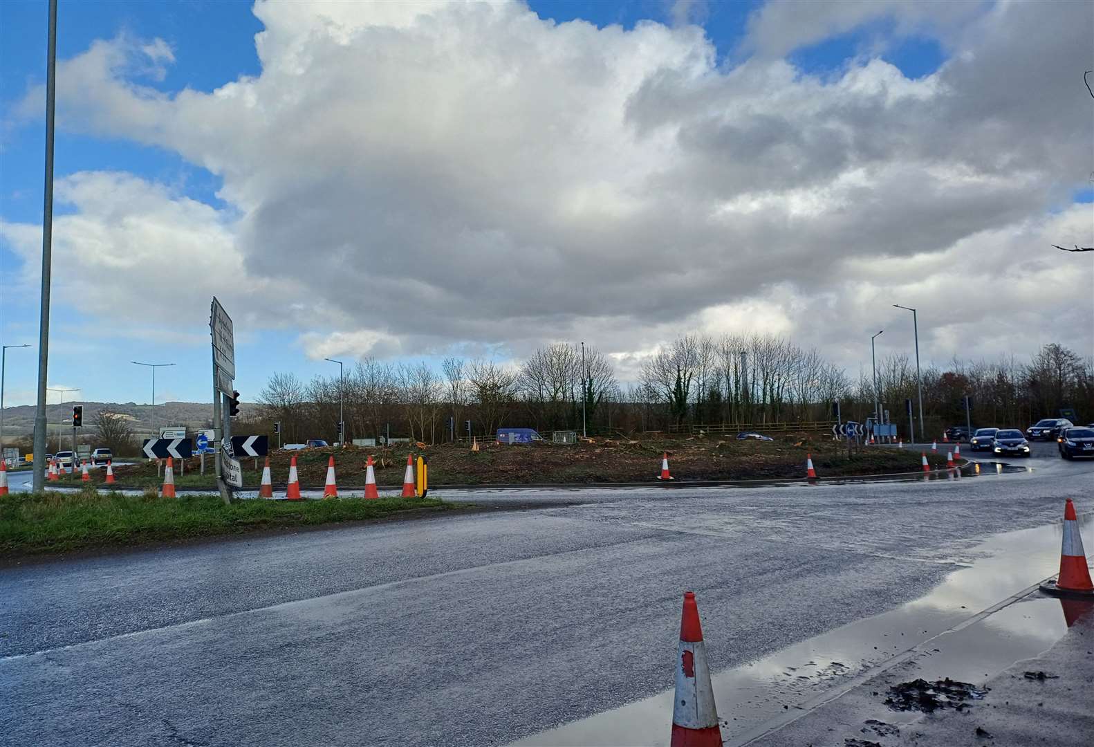 All of the trees have been felled on the Coldharbour Roundabout in Maidstone