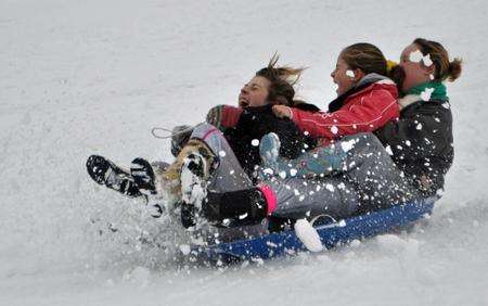 Picture submitted by Colin Spence showing daughter Olivia (middle) and her friends Jade (front) and Liv (back) having great fun on the snowy slopes of Chestfield