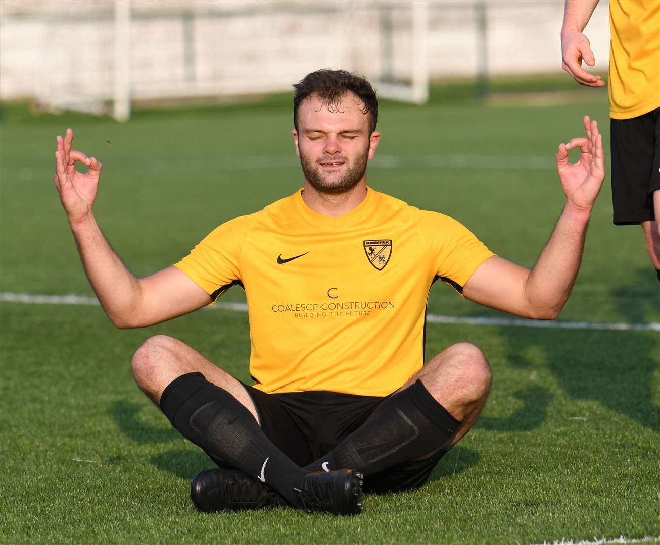 Kennington striker Gary Lockyer celebrates against Crowborough Picture: Paul Davies