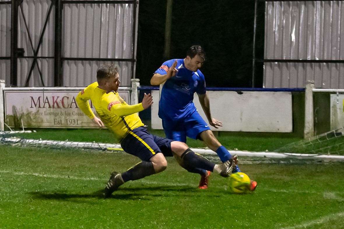 Herne Bay defender Dan Johnson scored in their home win over Faversham. Picture: Les Biggs