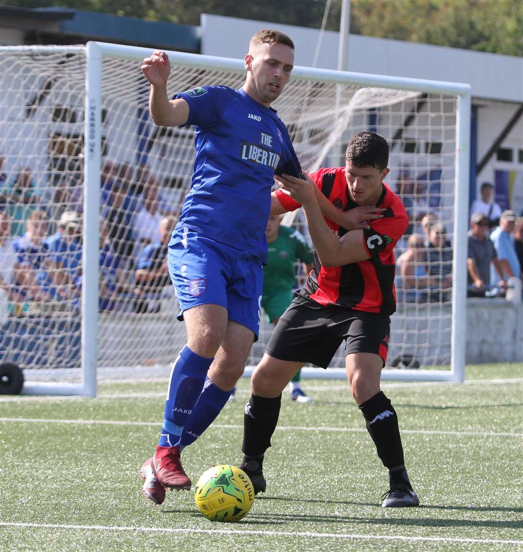 Margate striker Joe Taylor scored twice against Horndean Picture: Don Walker