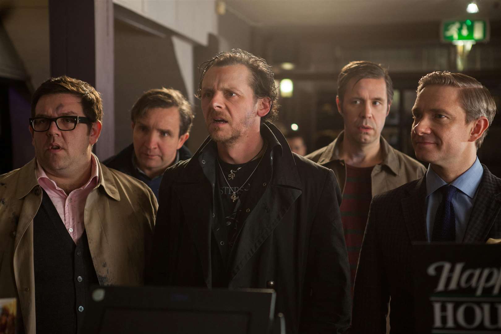 The World's End with Nick Frost as Andrew Knightley, Eddie Marsan as Peter, Simon Pegg as Gary King, Paddy Considine as Steven and Martin Freeman as Oliver. Picture: PA Photo/UPI Media.