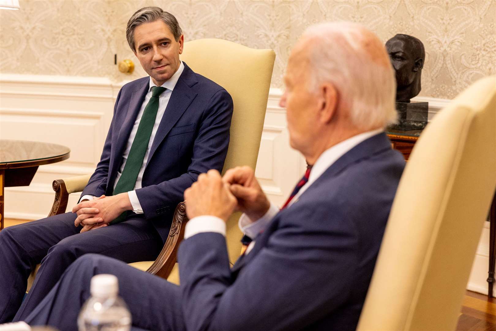 Taoiseach Simon Harris during a bilateral meeting with US President Joe Biden at the White House in Washington DC (Tasos Katopodis/PA)