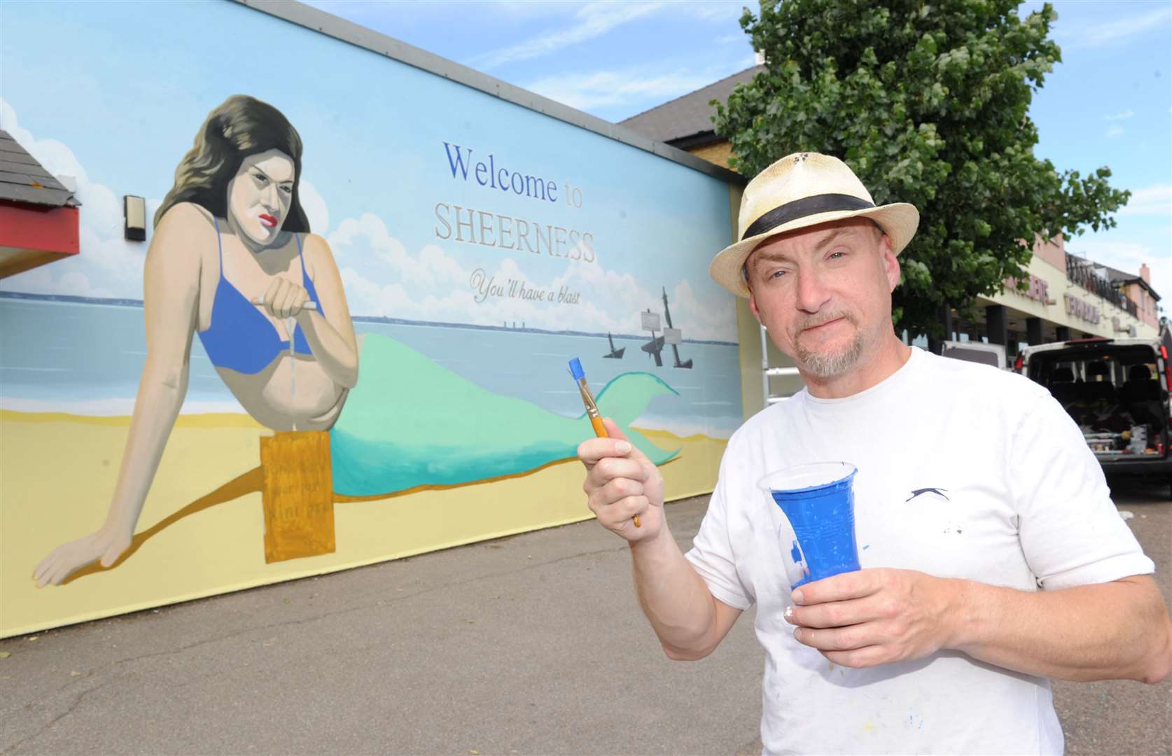 Mr Tweedy created a mural on a wall at the amusement park. Picture: Simon Hildrew