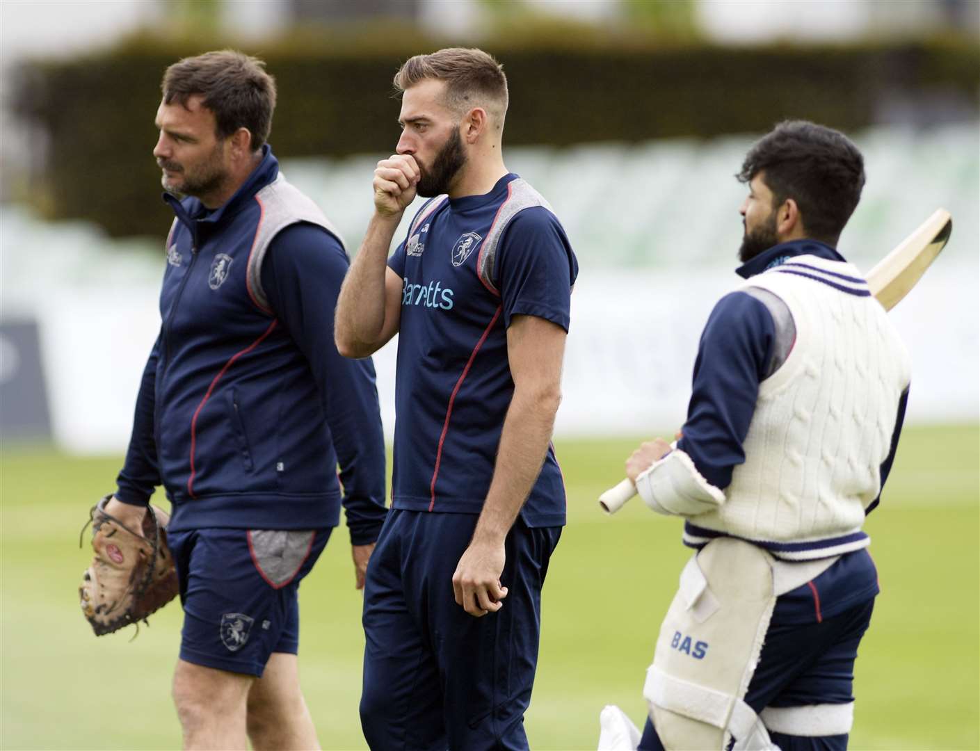 Mike Yardy (left), with batsman Jack Leaning and bowler Hamidullah Qadri, is leaving Kent. Picture: Barry Goodwin