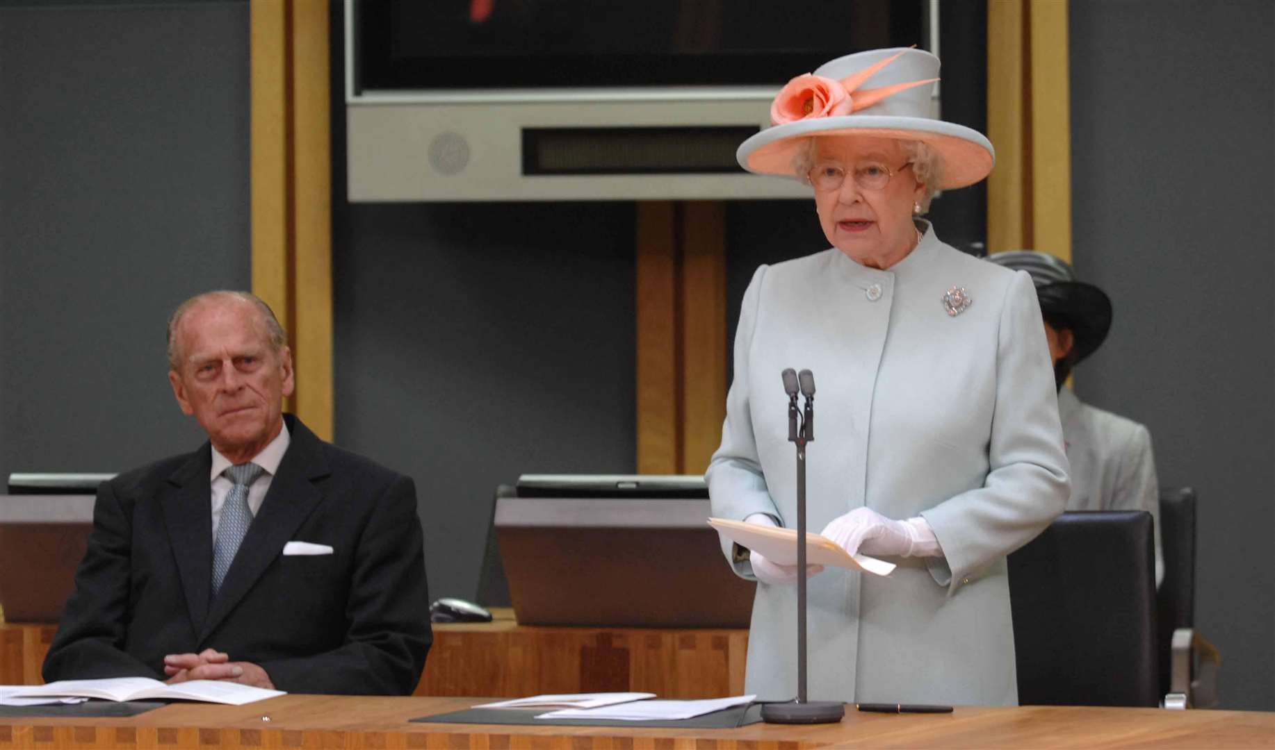 The Queen and The Duke of Edinburgh at the Senedd for the opening of the-then National Assembly for Wales in 2011.