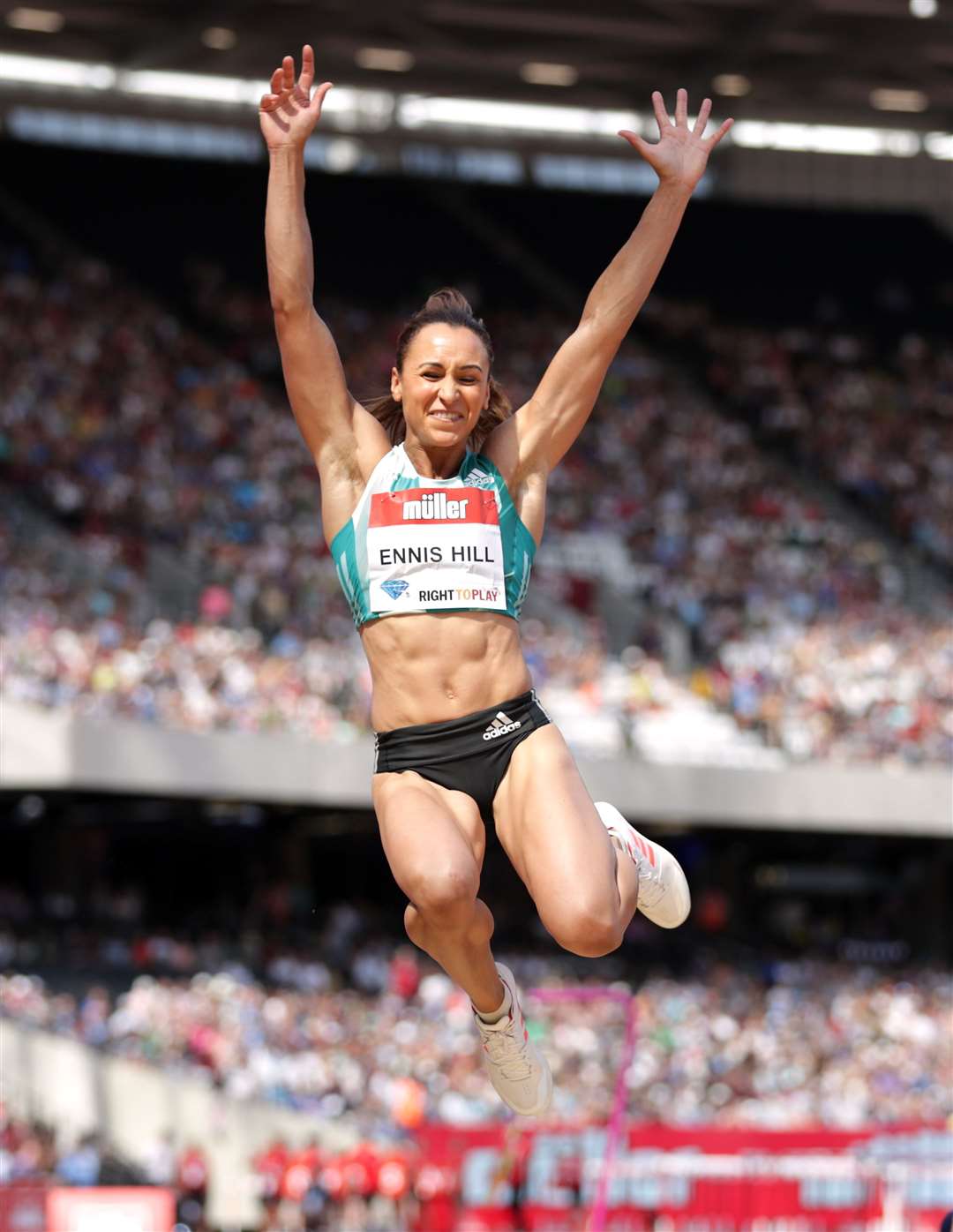 Jessica Ennis-Hill in action in the women’s long jump during the Muller Anniversary Games at the Olympic Stadium (Adam Davy/PA)