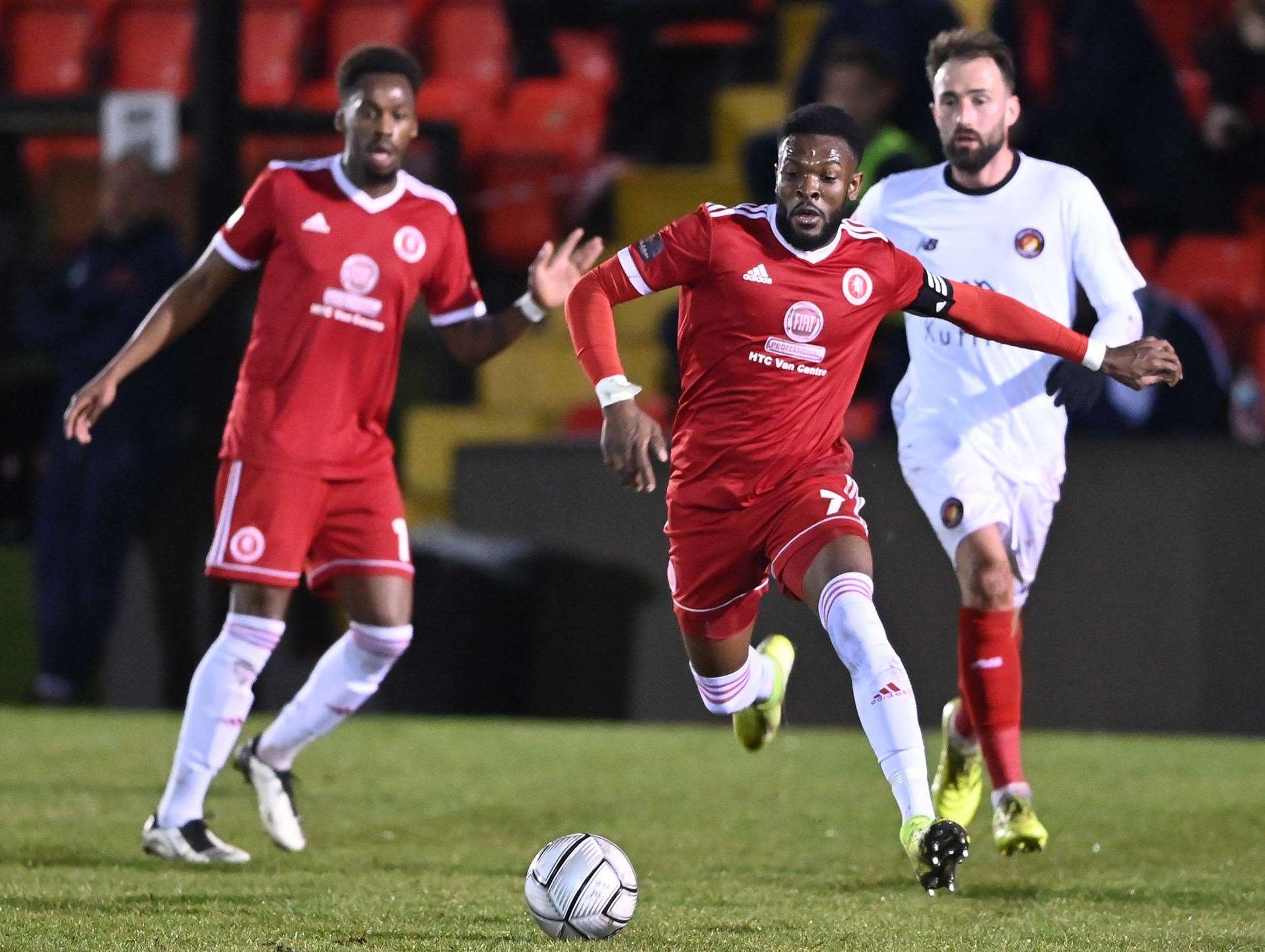 Welling skipper Anthony Cook on the attack against Ebbsfleet. Picture: Keith Gillard