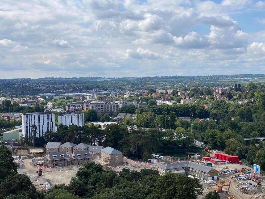 The modern black and white block is the Kent Library and History Centre, with the Redrow housing development in front. Picture: Ian Tucker