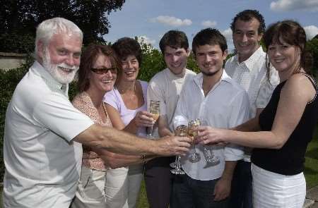 Albert (third from right) celebrates with (left to right) Bill Melling, Vicki Hunt, Vivienne and William Melling, and Tina and Ray Chidgey. Picture: MATTHEW READING