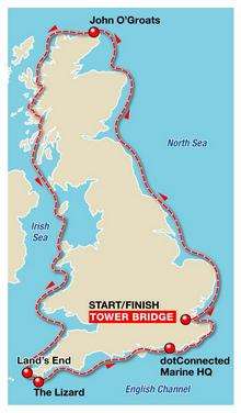 The route taken by the round Britain rowers