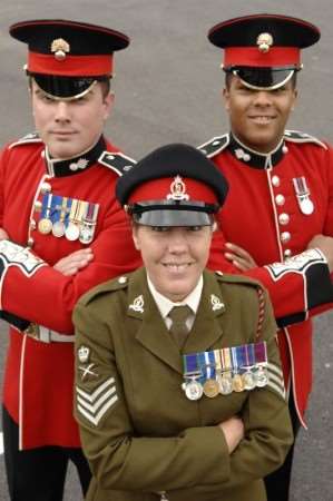 Gdsm Matthew Martin, S/Sgt Julie Austin-Williamson, and L/Cpl Julian Perreira