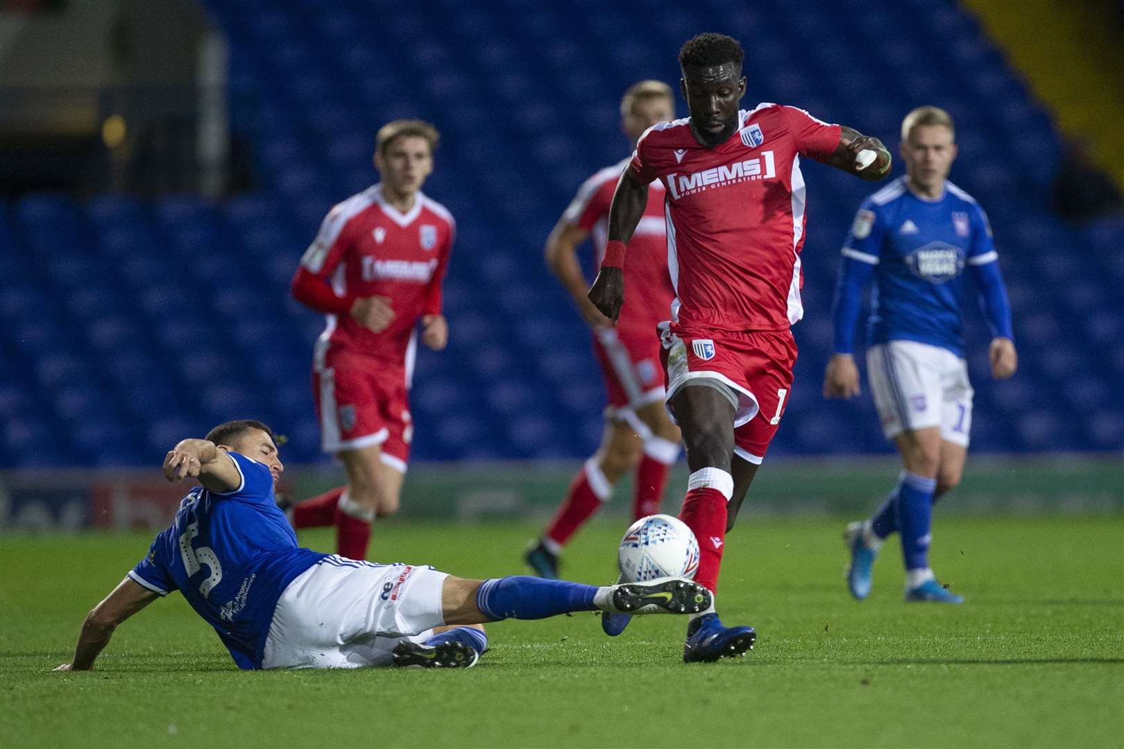 Ouss Cisse in action for Gillingham at Ipswich Picture: @KentProImages