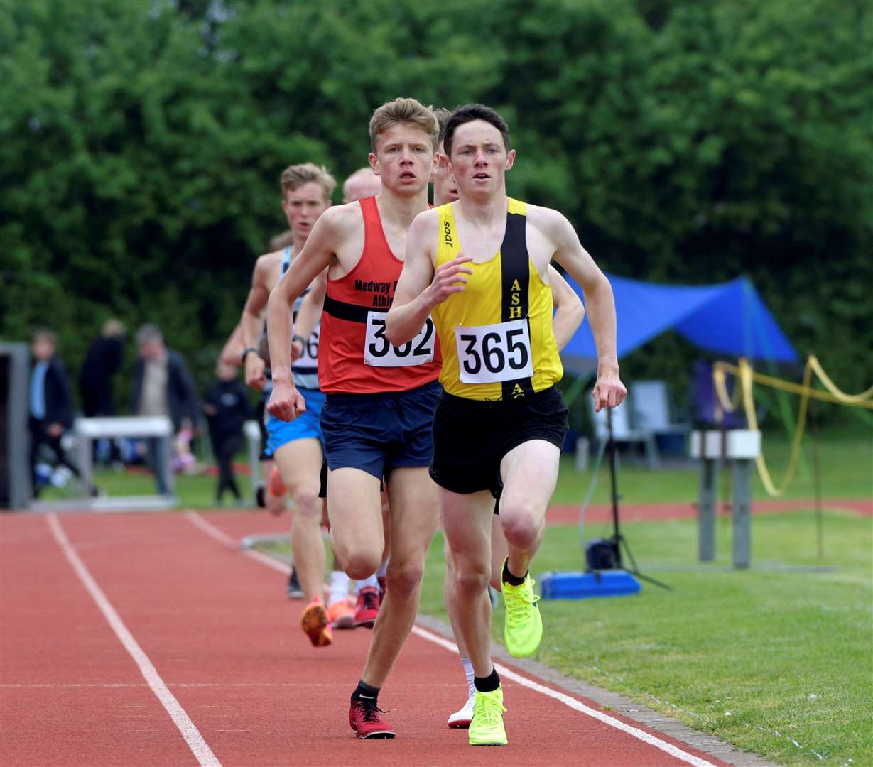 Jack Small (No.365) of Ashford AC won the under-20 men’s 1,500m final. Picture: Barry Goodwin