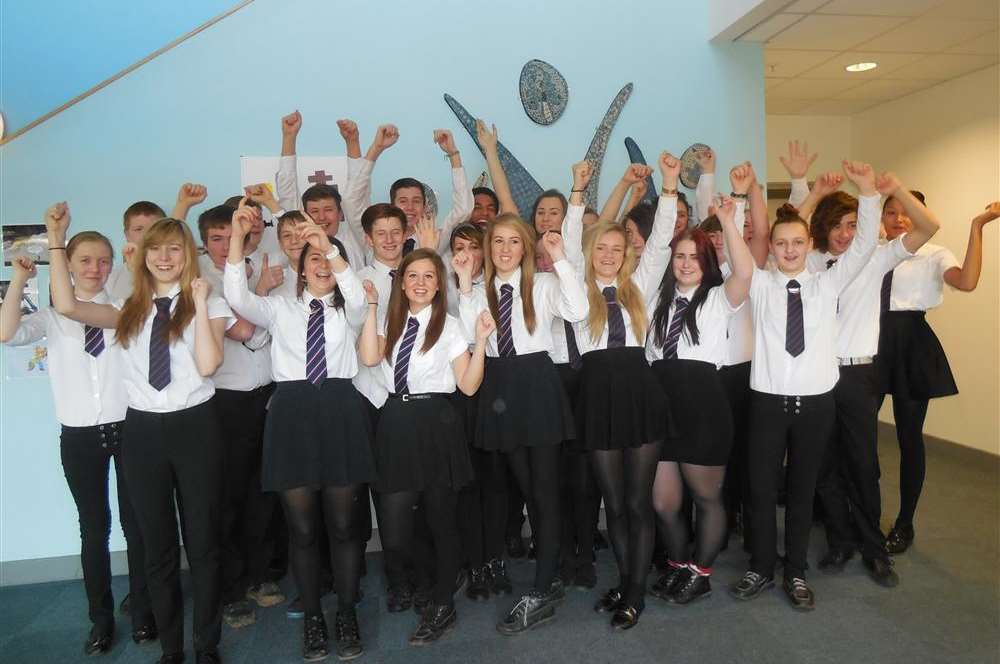 Year 11 students at King Ethelbert School, Birchington, celebrate a record-breaking set of GCSE results