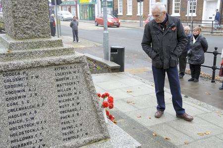 Les Read at the war memorial in Rainham