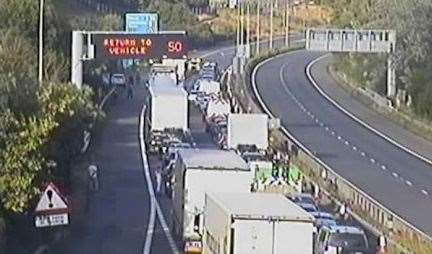 Traffic was held on the M20 coastbound near Folkestone. Picture: National Highways