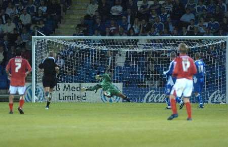 A flying Jason Brown can't keep out Chris Shuker's opening goal. Picture: MATTHEW READING