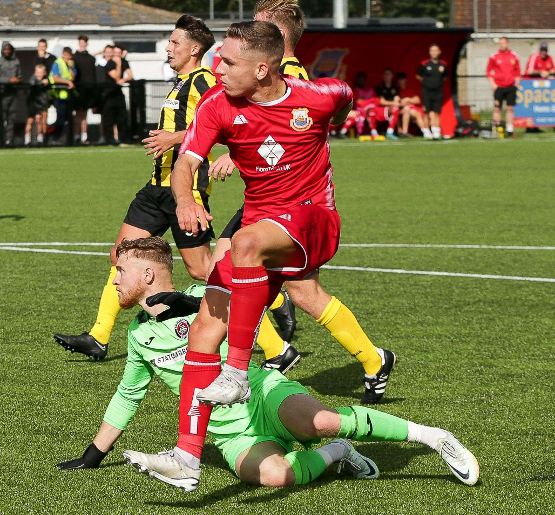 Attacking midfielder Josh Oliver watches his second goal last Saturday go in Picture: Les Biggs