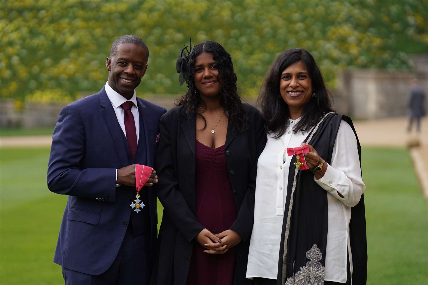 Adrian Lester and Lolita Chakrabarti with daughter Jasmine Chakrabarti (Steve Parsons/PA)