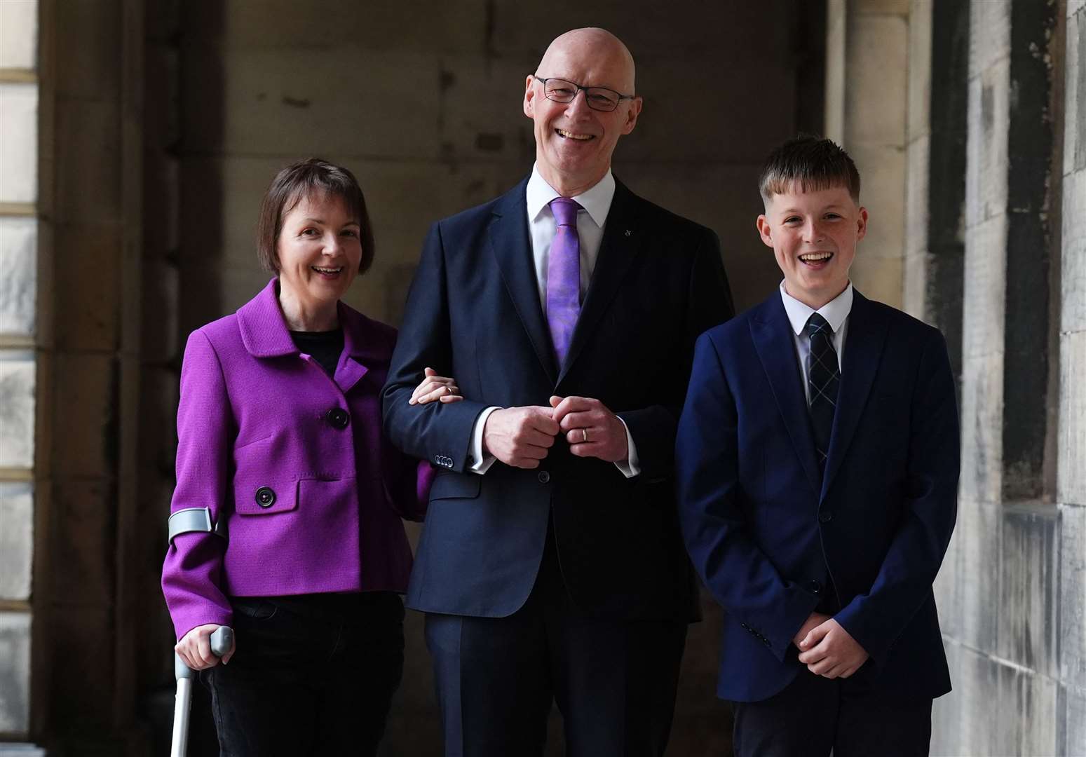 John Swinney was accompanied by his wife Elizabeth Quigley and their son Matthew, 13, as he was sworn in as First Minister at the Court of Session on Wednesday morning (Andrew Milligan/PA)