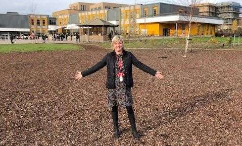 Julie Forsythe, is the head teacher at Leigh Academy Cherry Orchard, pictured here at the site for a new open air classroom. Image: EDC.