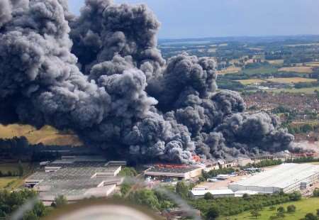 The blaze sent a plume of smoke across the county. Picture courtesy Barry Stevens, Stevens Construction Ltd