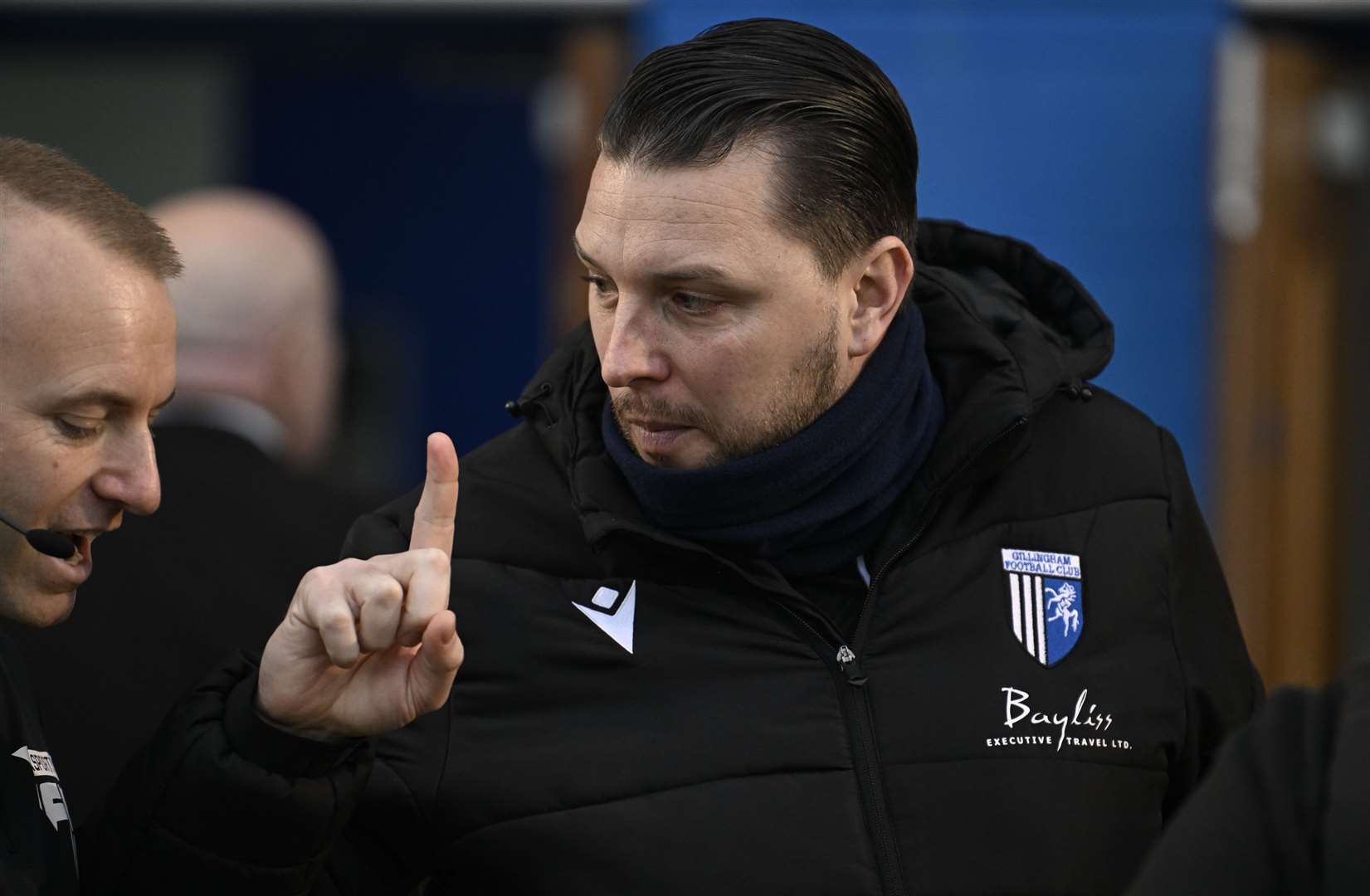 Manager Mark Bonner makes his point as the Gills are beaten at Colchester Picture: Barry Goodwin