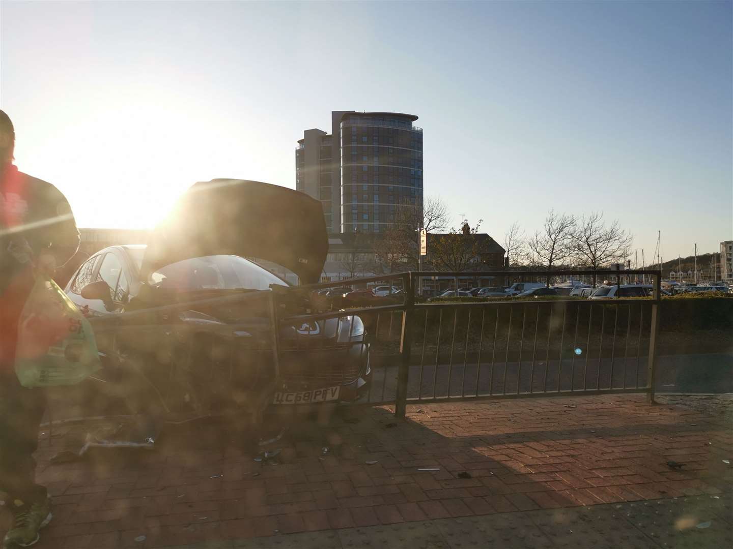 A car crashed into a railing on Maritime Way in Chatham