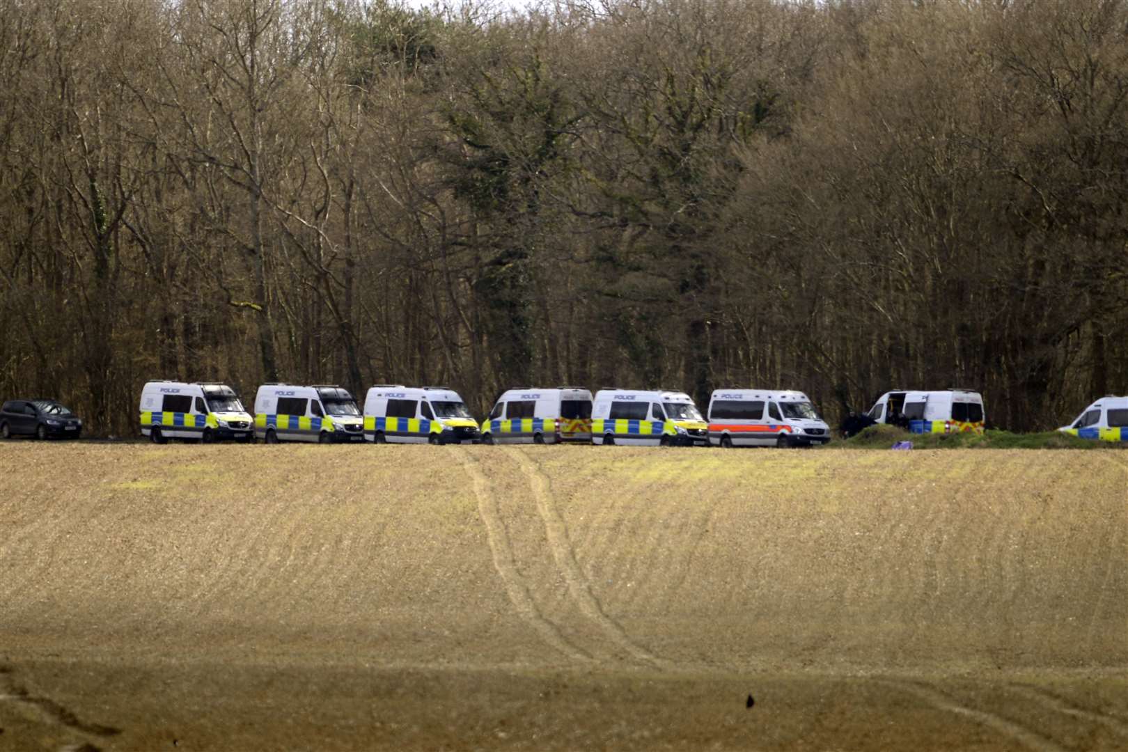 Eight police vans were seen in Fridd Lane on Monday morning. Picture: Barry Goodwin