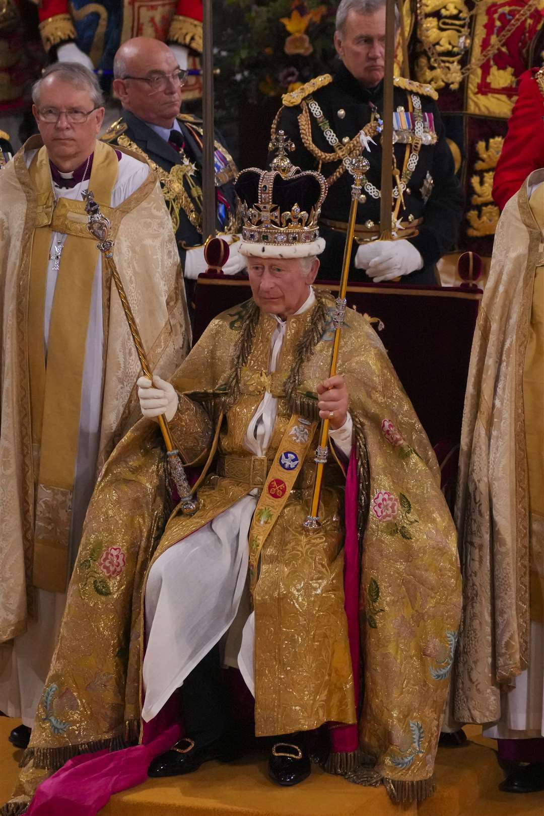 The King seated in St Edward’s Chair (Aaron Chown/PA)