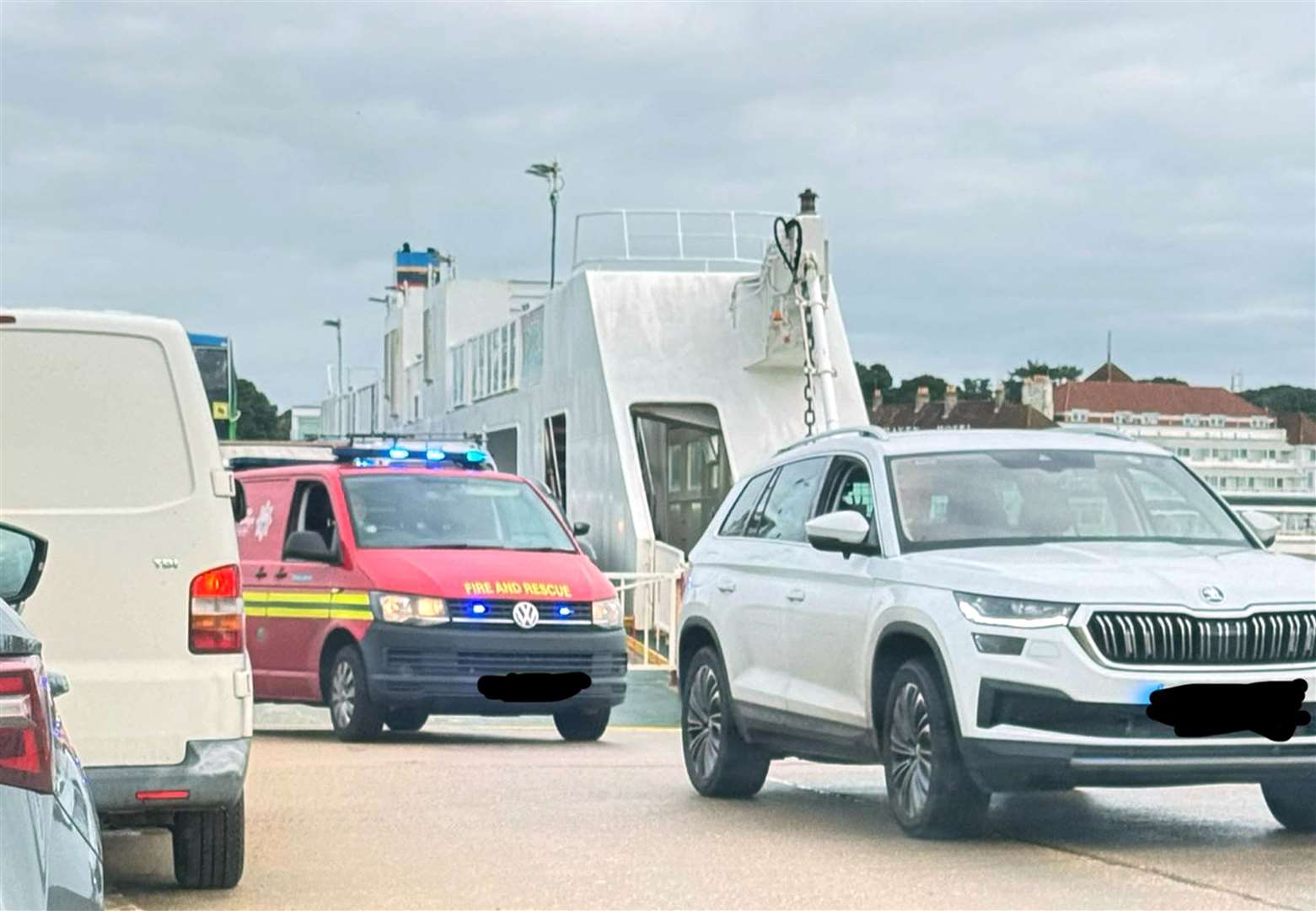 Emergency service vehicles in Ferry Road, Swanage (@PatriciaGarnel/X/PA)