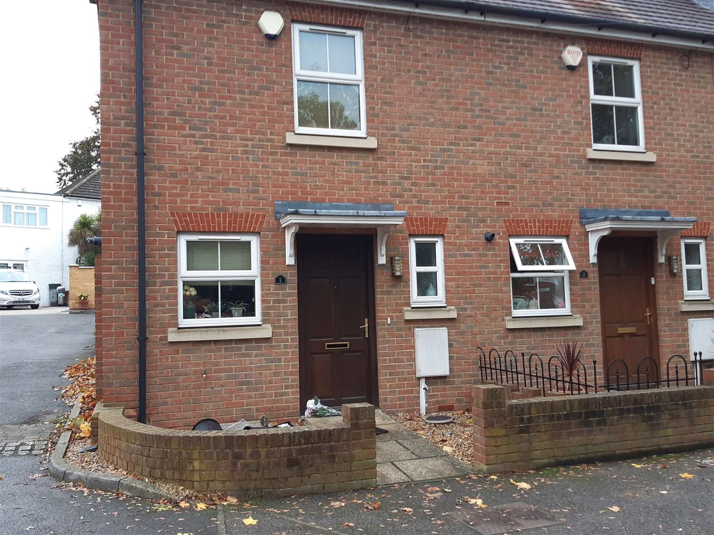 A bouquet of flowers were left outside the family home in Oast View Terrace, Rainham