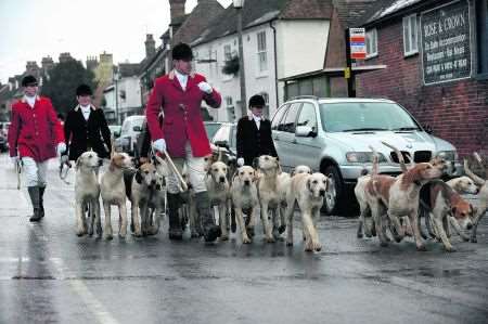 The hunt in Elham Square, Elham