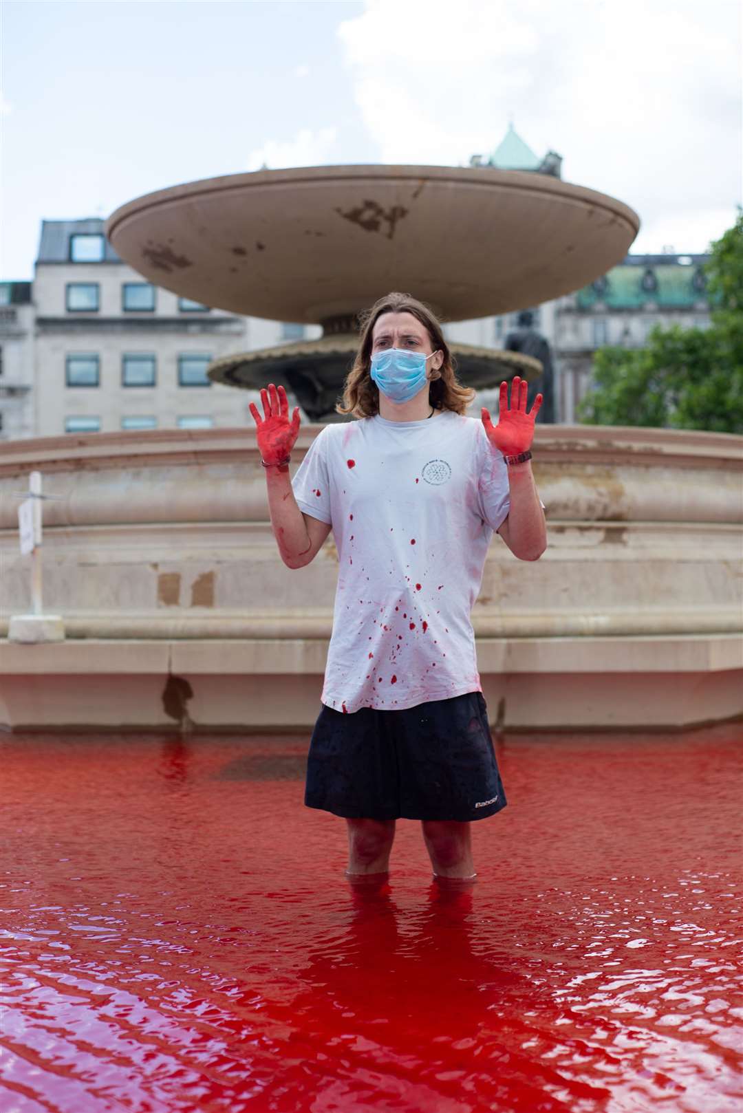 Protesters released red dye into the fountains (Handout/PA)