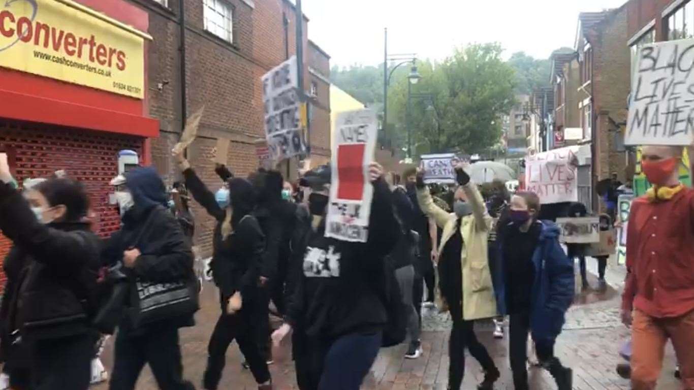 Crowds have been chanting "black lives matter" and "no justice, no peace" during the demonstration