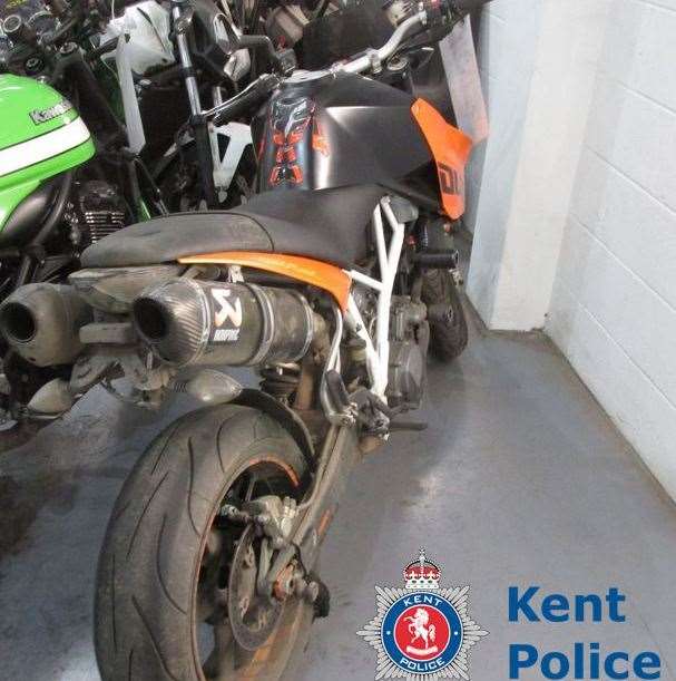 The stolen motorbike recovered in Faversham. Picture: Kent Police