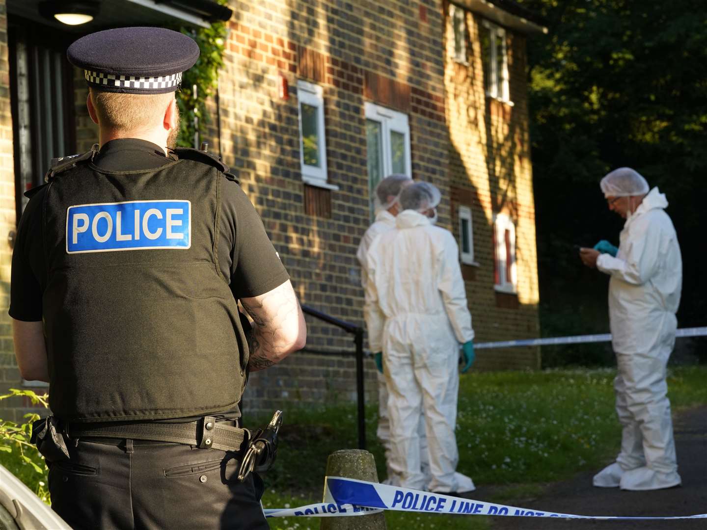 Officers at the scene on Sunday. Picture: Andy Clark