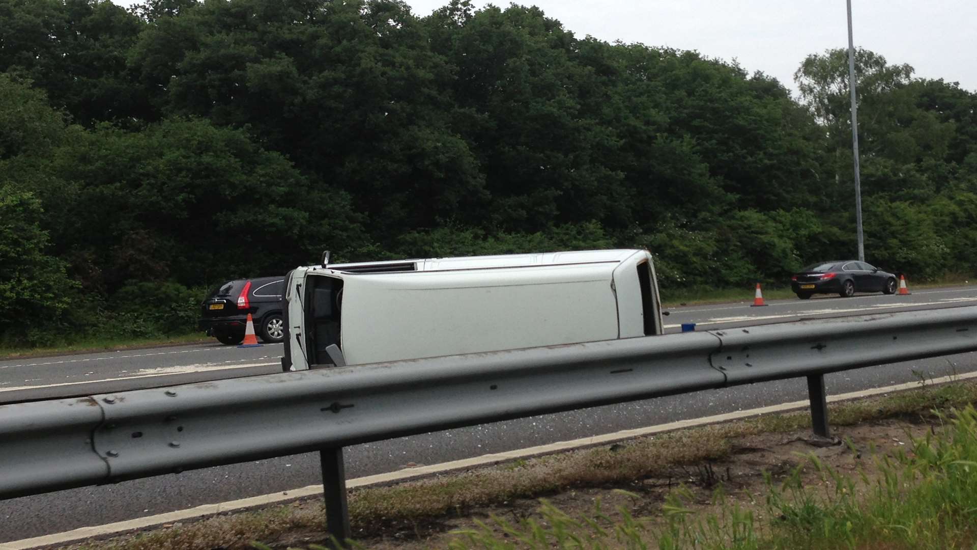 Vehicle on its side on the A2 coastbound near Dartford Heath