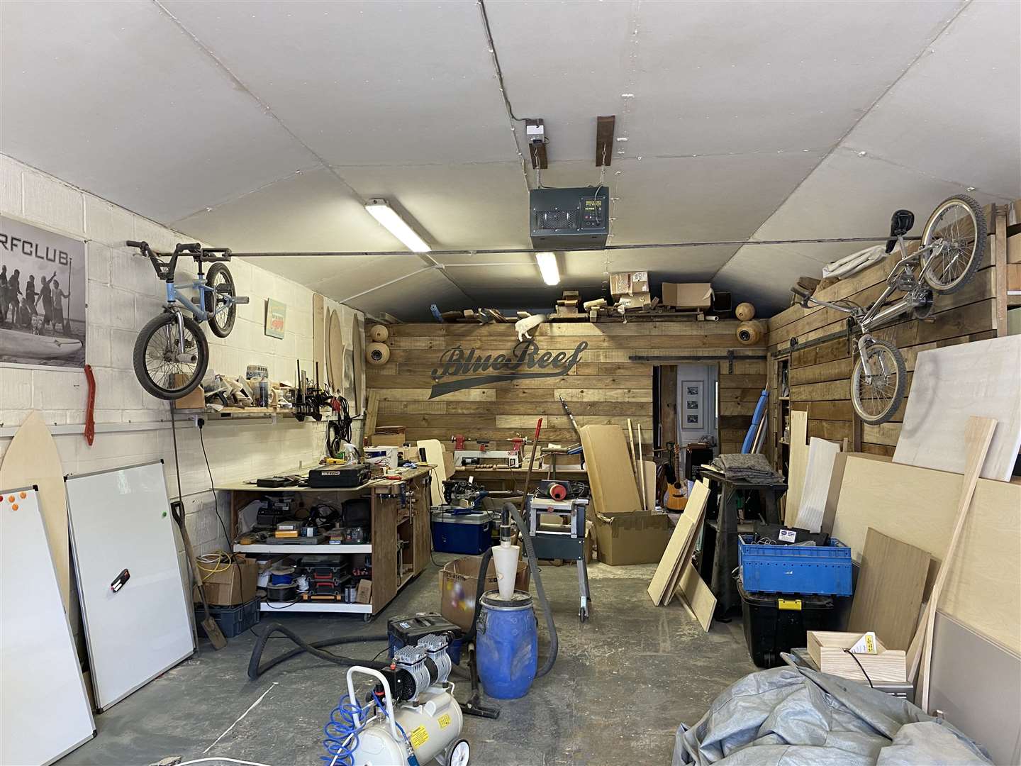 John's workshop next to the skate shop, where he works on a variety of projects