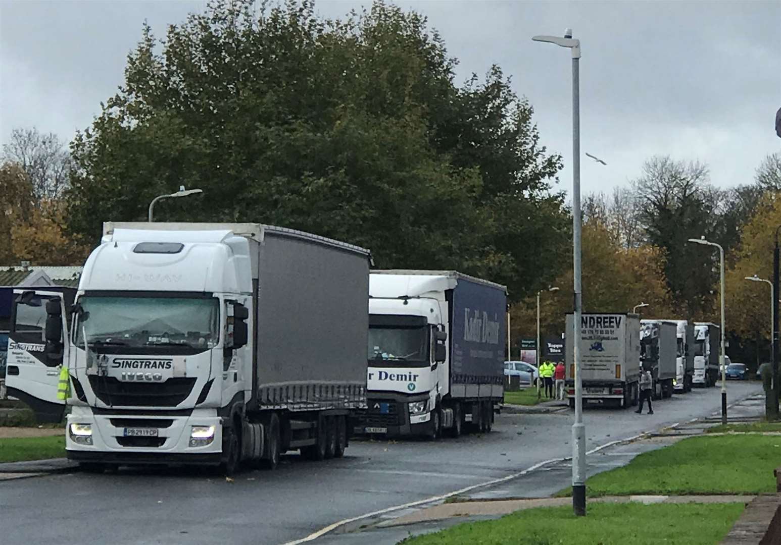 HGVs parked up end-to-end on the industrial estate