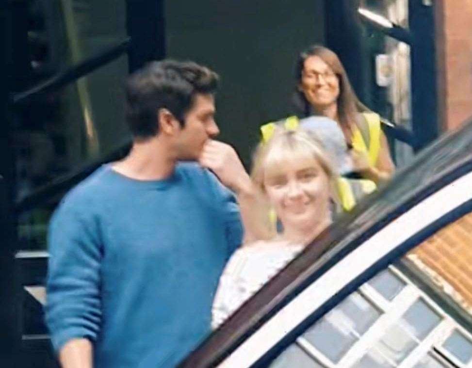 Actors Andrew Garfield and Florence Pugh were spotted filming outside a Texaco petrol station in Orpington. Picture: @hearts4vinisha on TikTok